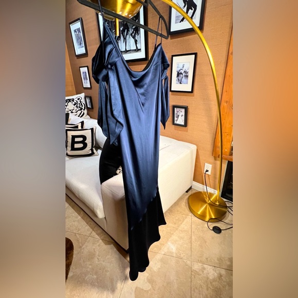 Nadine Merabi Navy Blue Nicole Open Back Midi Cocktail Dress Small Cocktail Flaw - Picture 10 of 16